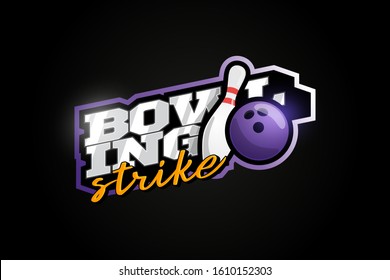 Bowling mascot Modern professional sport Typography in retro style. Vector design emblem, badge and sporty template logo design.