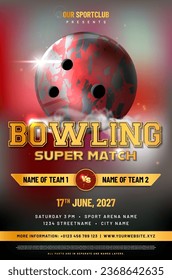 Bowling match poster template with ball and sample text in separate layer - vector illustration