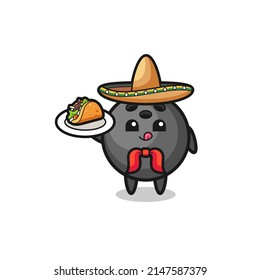 bowling Mexican chef mascot holding a taco , cute design