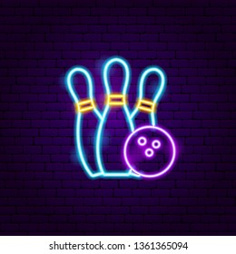 Bowling Neon Label. Vector Illustration of Sport Promotion.