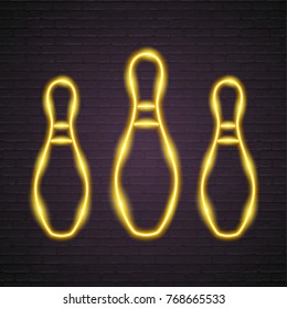 Bowling Neon Light Glowing Graphic Vector Symbol Design Sign Yellow Colour