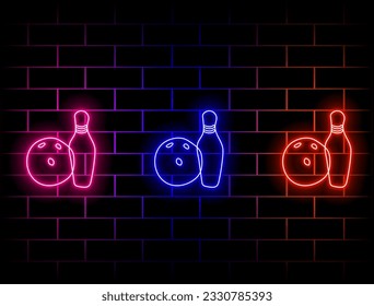 Bowling neon sign vector. Template Neon Frame Bowling Club Design, light banner, night signboard, bright night advertising, light inscription. vector illustration.