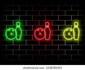 Bowling neon sign vector. Template Neon Frame Bowling Club Design, light banner, night signboard, bright night advertising, light inscription. vector illustration. many colors.