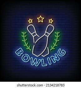 Bowling Neon Signs Style Text Vector