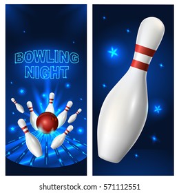 Bowling night flyer template. Vector clip art illustration.