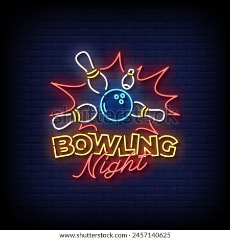 bowling night neon Sign on brick wall background