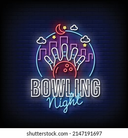 Bowling Night Neon Signs Style Text Vector