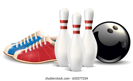Bowling shoes skittle and ball - poster Royalty Free Vector