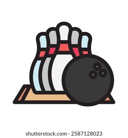 Bowling outline color, mini illustration icon. use for modern concept, print, UI, UX kit, web and app development. Vector EPS 10, related to entertainment, festival, funfair and hobbies.