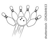 Bowling Outline Vector, Bowling Vector, Bowling illustration, Vector, Line Art, Outline, Sports illustration, Bowling, silhouette, Sports silhouette, Game vector