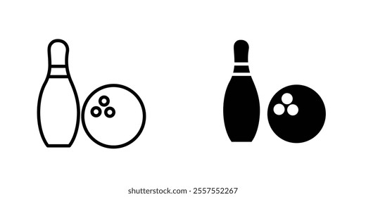 Bowling outlined and solid icon vector collection.