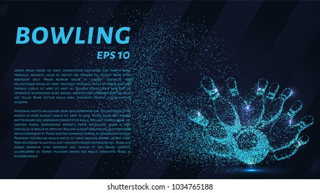 Bowling from the particles. Skittles and ball are composed of circles and dots. Vector illustration