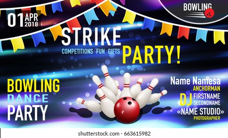 Bowling Party Poster Design. Vector Illustration