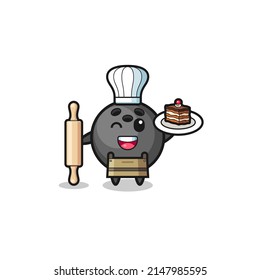 bowling as pastry chef mascot hold rolling pin , cute design