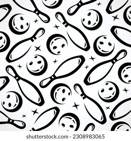 Bowling pattern background set. Collection icon bowling. Vector