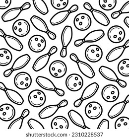 Bowling pattern background set. Collection icon bowling. Vector