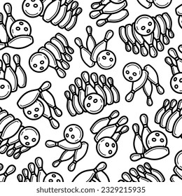 Bowling pattern background set. Collection icon bowling. Vector