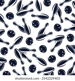 Bowling pattern background set. Collection icon bowling. Vector