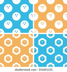 Bowling pattern set, simple and hexagon, on yellow or blue background