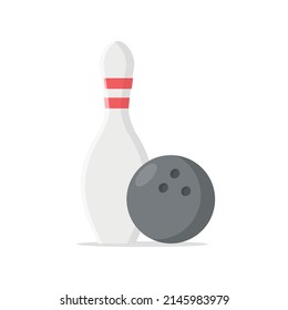 Bowling pin and ball isolated on white background. Bowling flat style. Vector stock