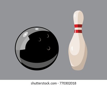 bowling pin and ball on gray background