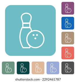 Bowling pin and ball outline white flat icons on color rounded square backgrounds