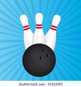 bowling pin and bowling ball over blue background. vector