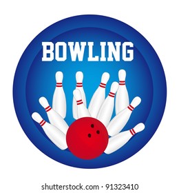 bowling pin with bowling ball over blue circle background. vector