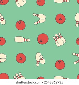 Bowling Pin Ball Vector Seamless Pattern illustration Design