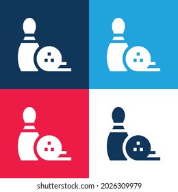 Bowling Pin blue and red four color minimal icon set