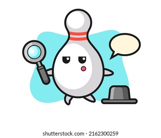 bowling pin cartoon character searching with a magnifying glass , cute style design for t shirt, sticker, logo element