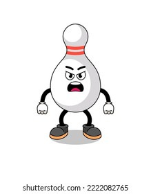 bowling pin cartoon illustration with angry expression , character design