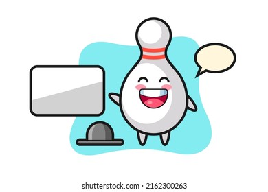 bowling pin cartoon illustration doing a presentation , cute style design for t shirt, sticker, logo element