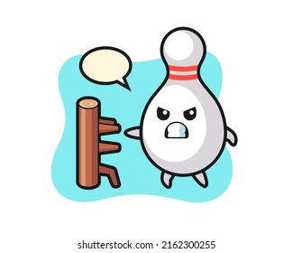 bowling pin cartoon illustration as a karate fighter , cute style design for t shirt, sticker, logo element