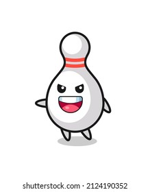 bowling pin cartoon with very excited pose , cute style design for t shirt, sticker, logo element