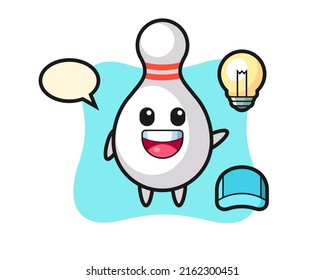 bowling pin character cartoon getting the idea , cute style design for t shirt, sticker, logo element