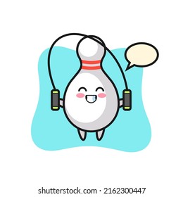 bowling pin character cartoon with skipping rope , cute style design for t shirt, sticker, logo element