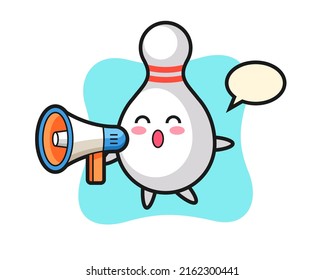 bowling pin character illustration holding a megaphone , cute style design for t shirt, sticker, logo element