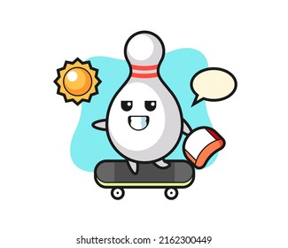 bowling pin character illustration ride a skateboard , cute style design for t shirt, sticker, logo element