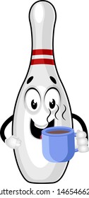 Bowling pin with coffee, illustration, vector on white background.