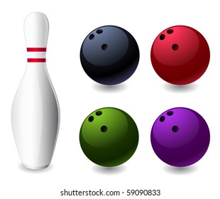 bowling pin and colored balls