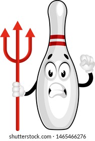 Bowling pin with devil spear, illustration, vector on white background.