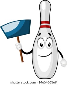 Bowling pin with dust pan, illustration, vector on white background.