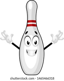 Bowling pin feeling happy, illustration, vector on white background.
