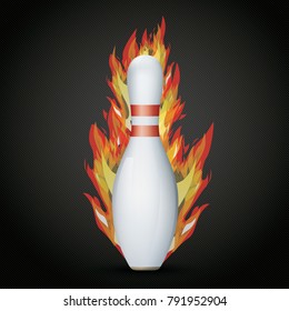 Bowling pin with fire on the dark background. Eps 10 vector file.