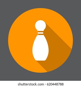Bowling pin flat icon. Round colorful button, circular vector sign with long shadow effect. Flat style design