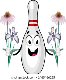 Bowlingstift mit Blumen, Illustration, Vektorgrafik auf weißem Hintergrund.