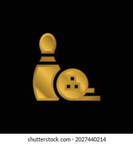 Bowling Pin gold plated metalic icon or logo vector