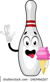Bowling pin with ice cream, illustration, vector on white background.