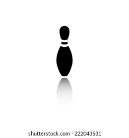 bowling pin icon - black vector illustration with reflection